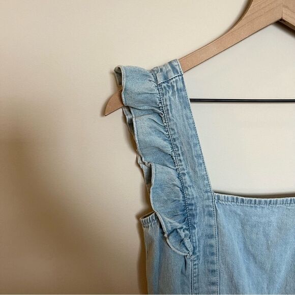 JAPNA Denim Chambray Ruffle Smocked Sheath Dress - Picture 4 of 9